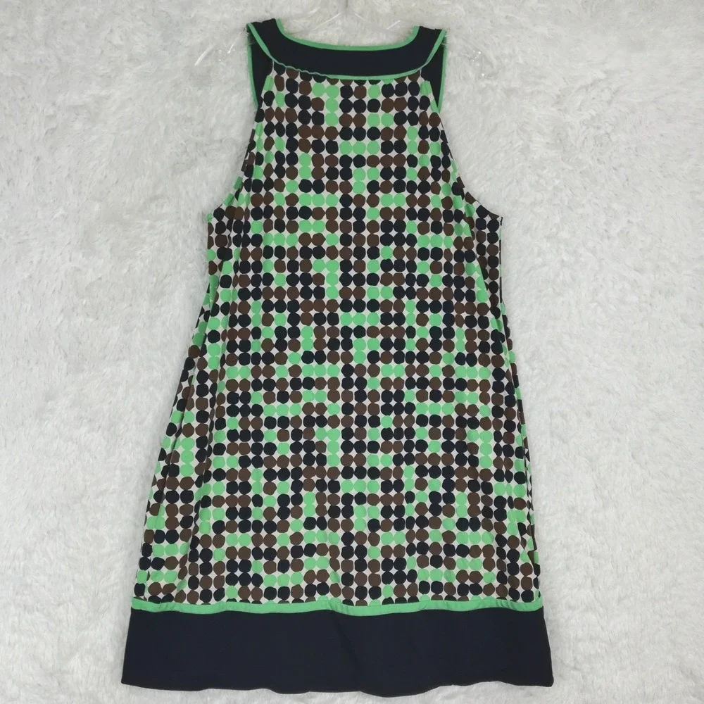 BCBG Maxazria‎ Womens Dress Tent Sleeveless Green Navy Polkadot Pockets Mini L